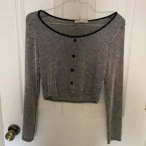 Horizontal striped faux button down crop top